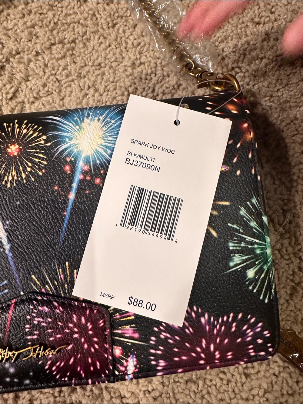 Betsey Johnson Black Multicolor Firework-Print Wristlet Crossbody - Picture 2 of 4